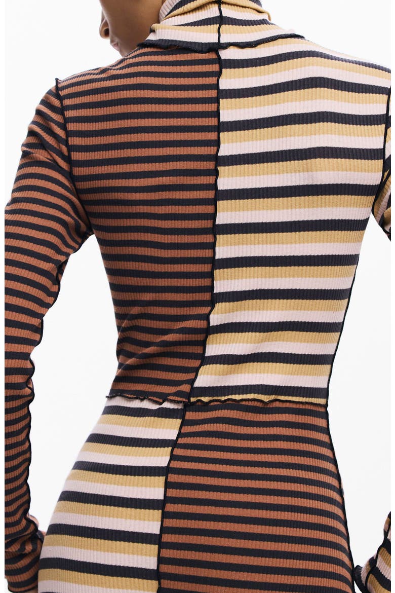 Colorblock Stripe Rib Turtleneck Long Sleeve Dress, Alternate, color, BROWN