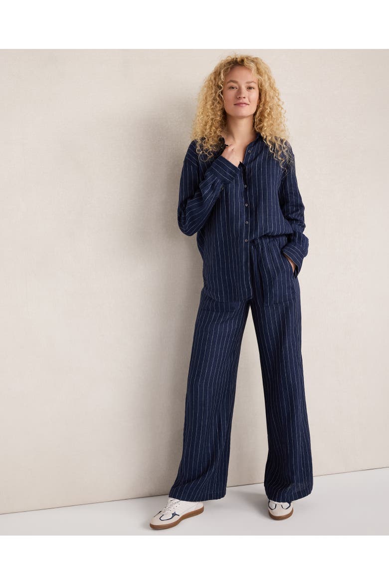 Délavé Linen Pinstripe Wide Leg Pants, Main, color, Pinstripe Delave Navy