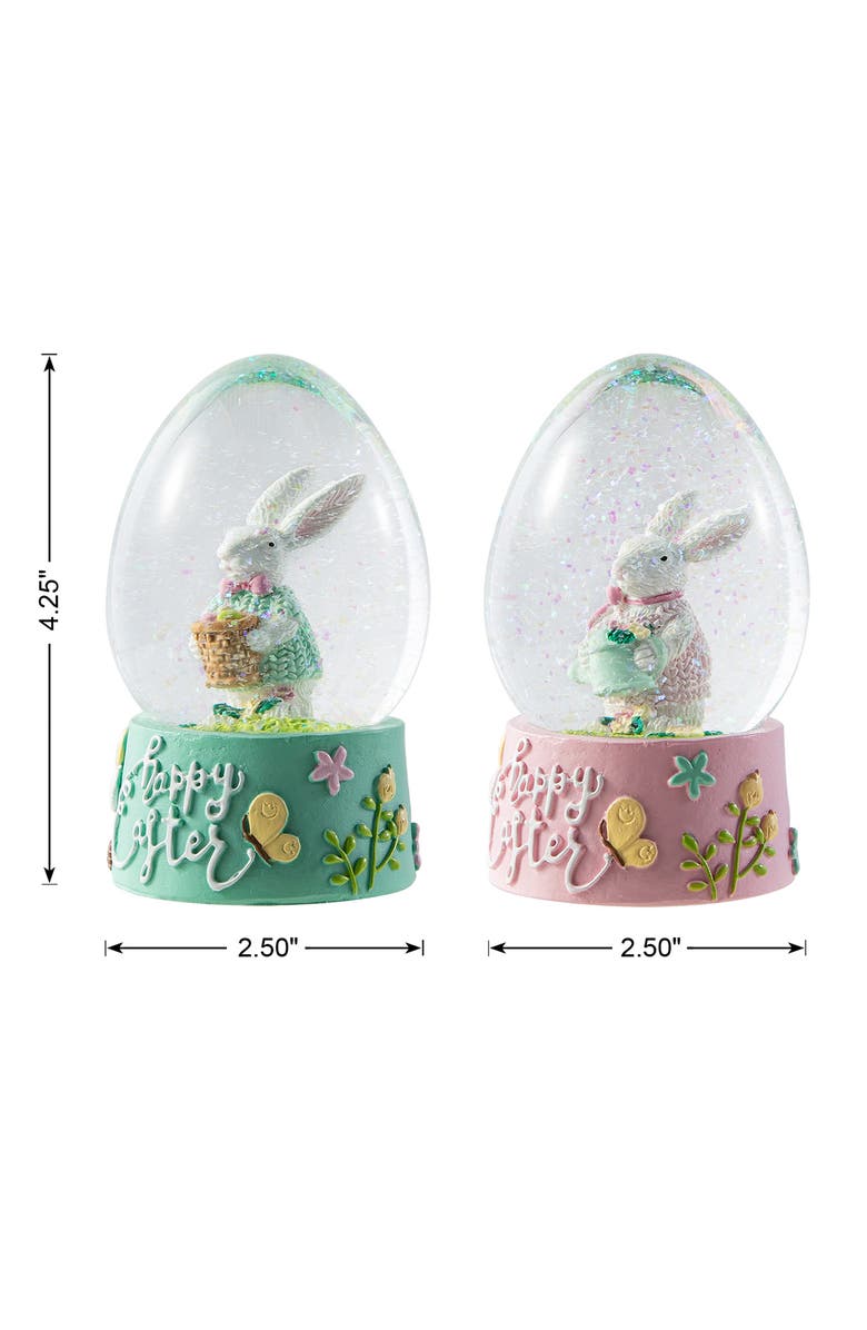Glitzhome 65MM Set of 2 Easter Resin Bunnies Waterglobe, Alternate, color, Blue