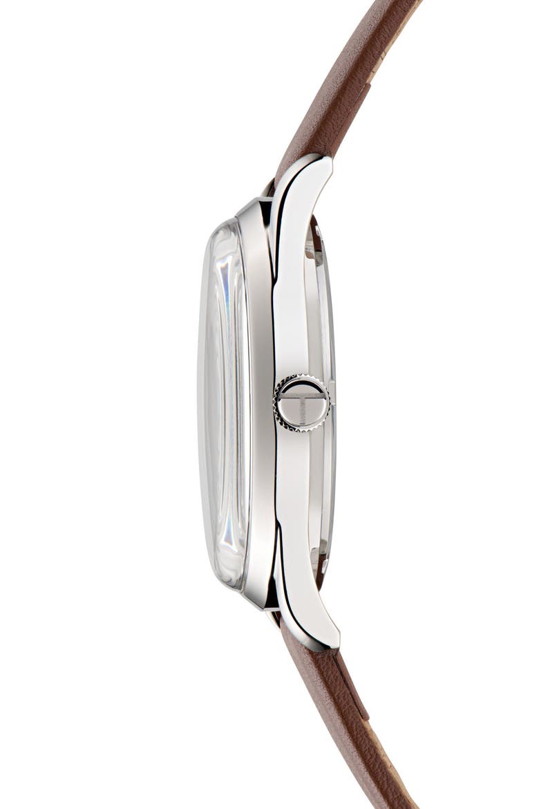 Recycled Stainless Steel Leather Strap Watch, Alternate, color, BROWN