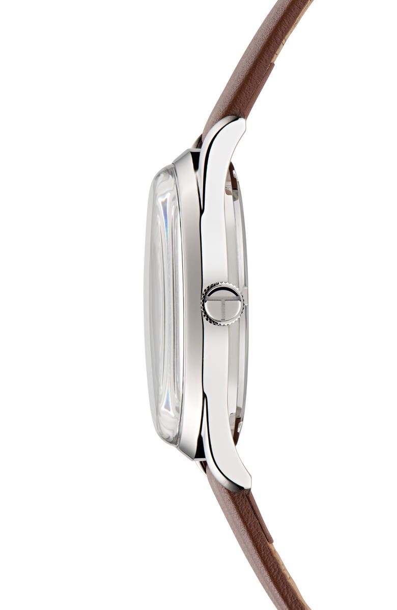Ted Baker Recycled Stainless Steel Leather Strap Watch, Alternate, color, Brown