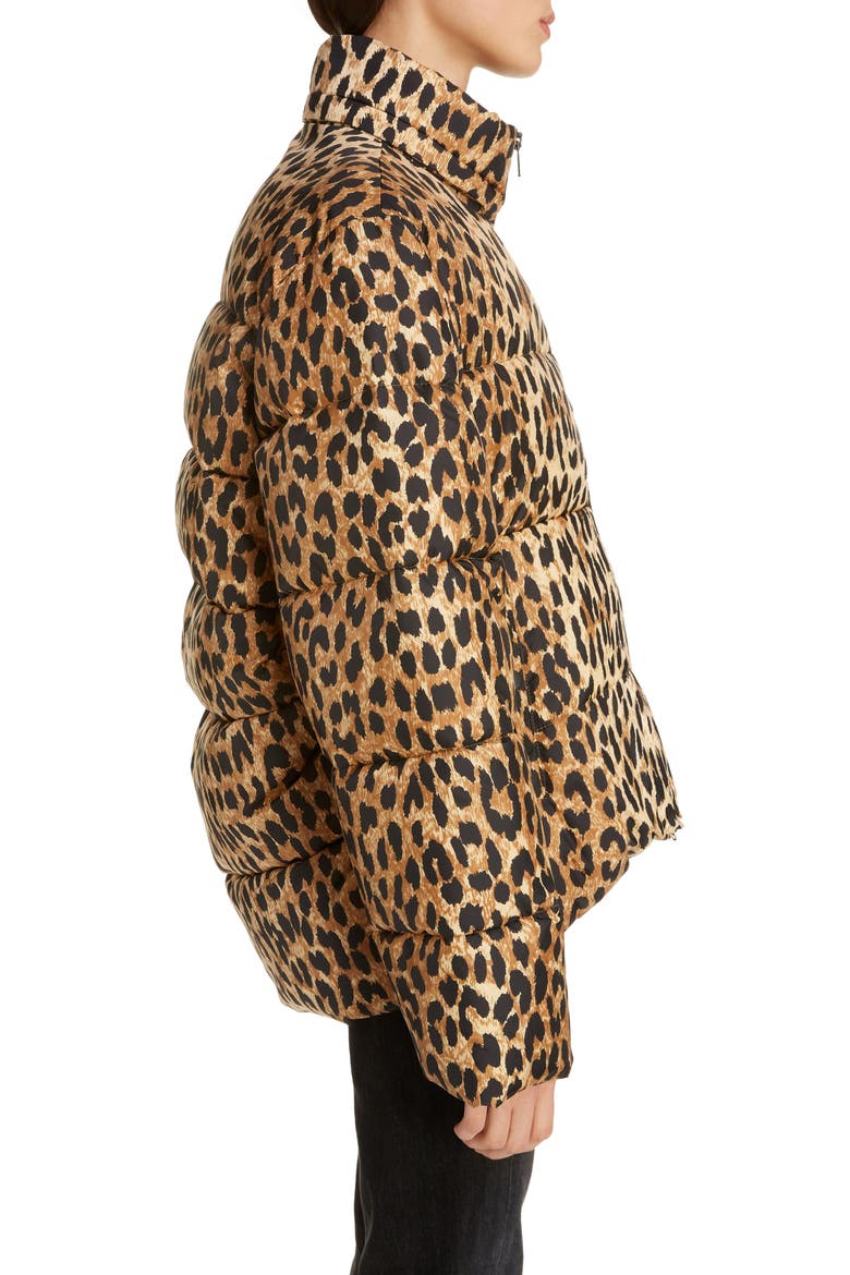 Leopard Print Nylon Cocoon Puffer Coat, Alternate, color, BEIGE