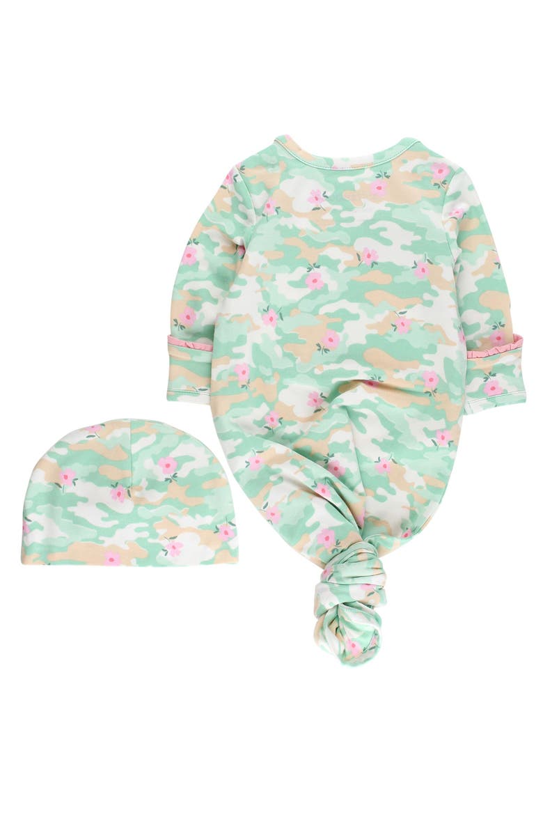 Modal Blend Ruffle Knotted Sleep Gown & Hat Set, Alternate, color, Sage Blossom Camo