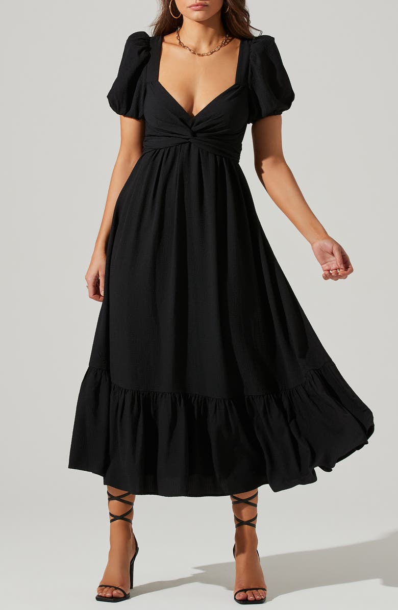 ASTR the Label Tie Back Puff Sleeve Midi Dress, Alternate, color, Black