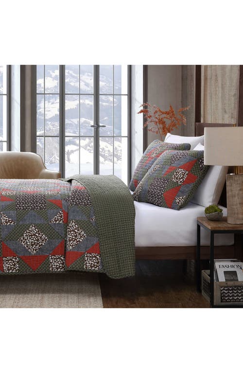 Eddie Bauer Block Patchwork Reversible Quilt Set In Green/brown