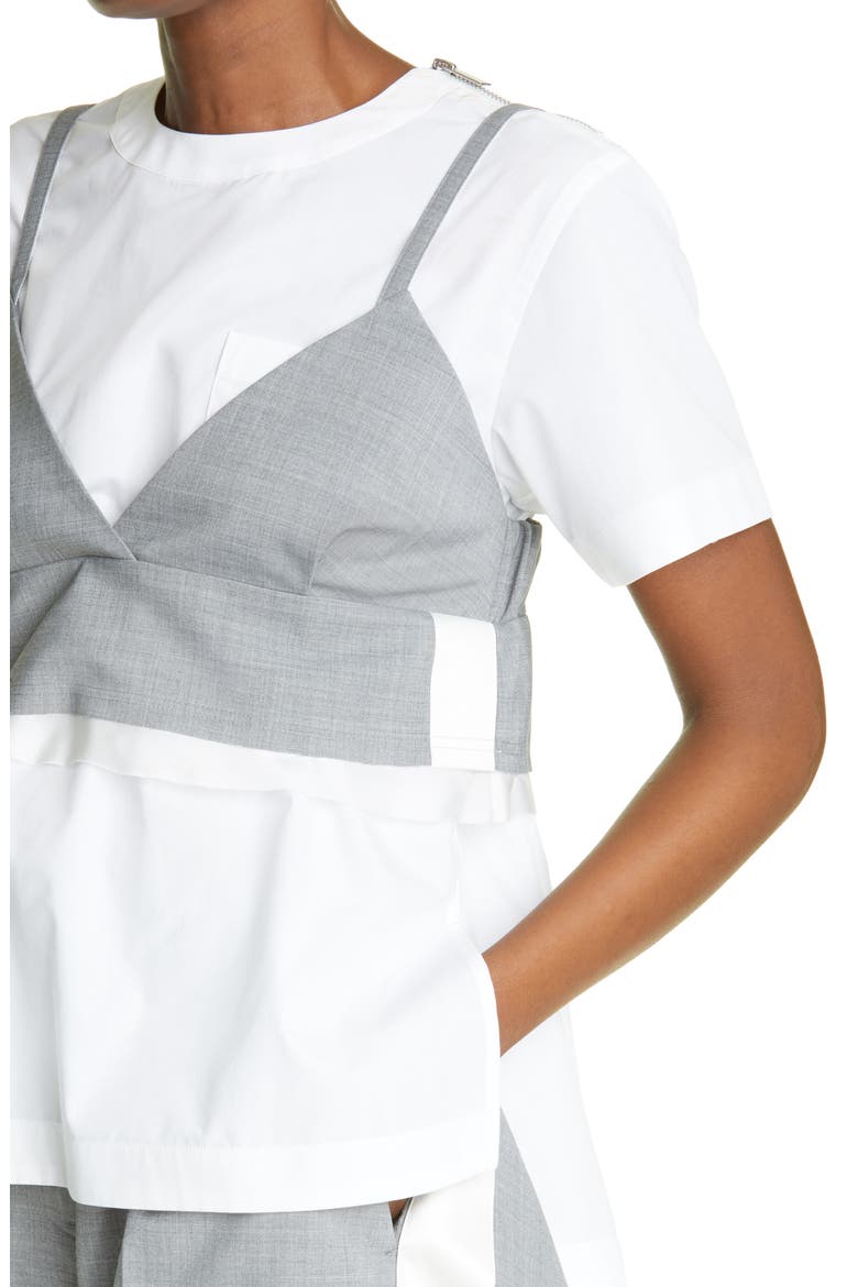 Poplin Top with Removable Bralette, Alternate, color, LIGHT GREY/ WHITE
