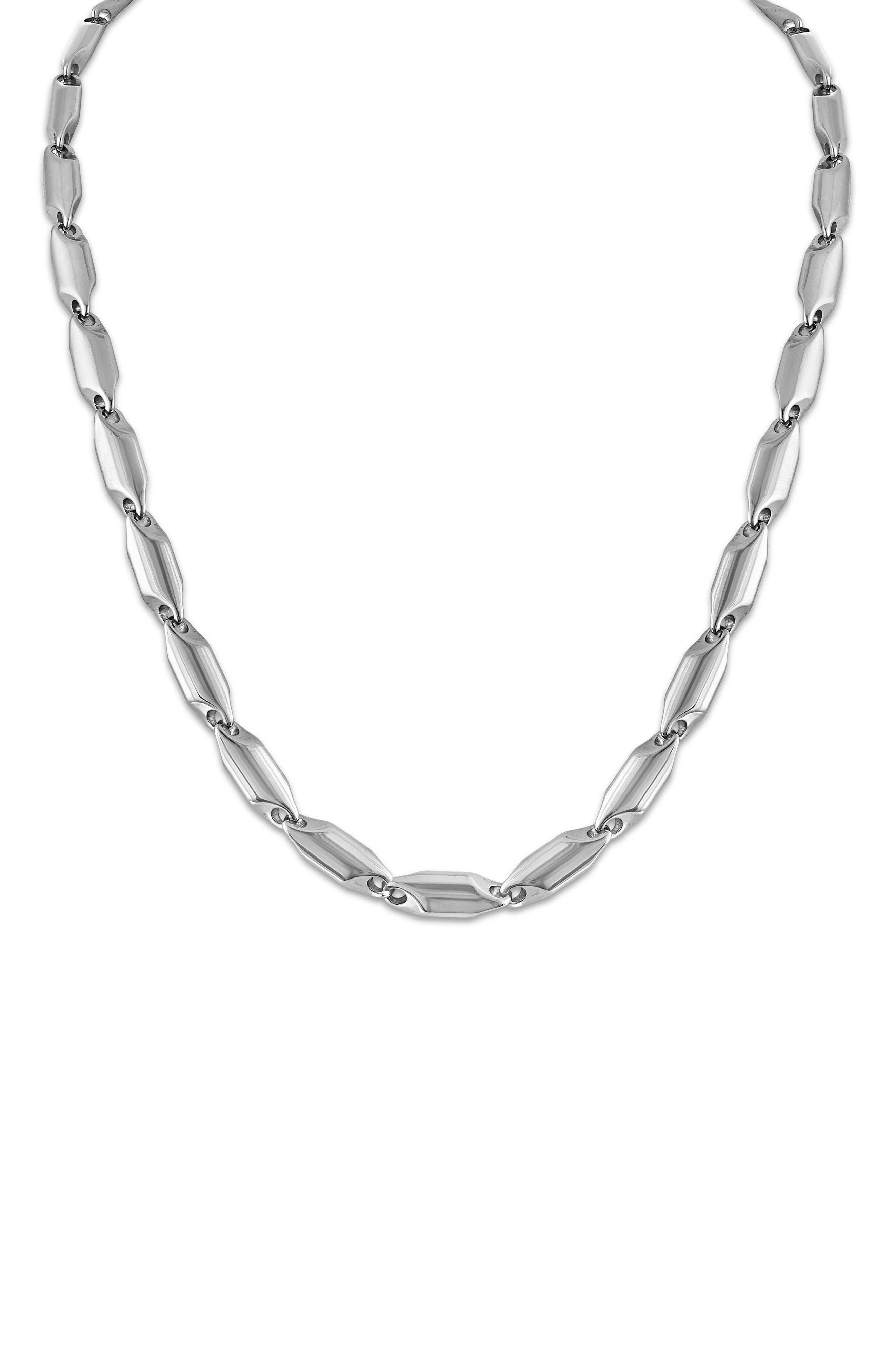 Esquire Men's Stainless Steel Station Chain Necklace