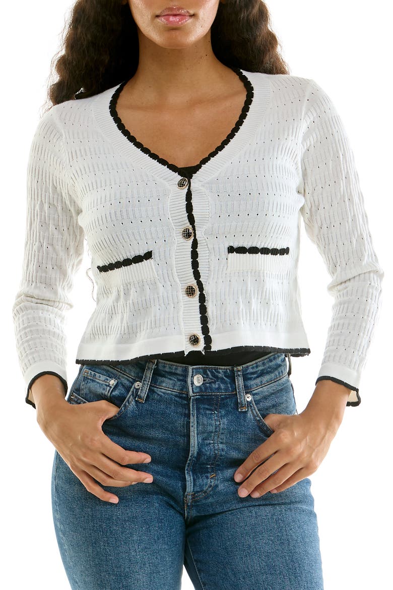 Scalloped Bolero, Main, color, WHITE/ BLACK