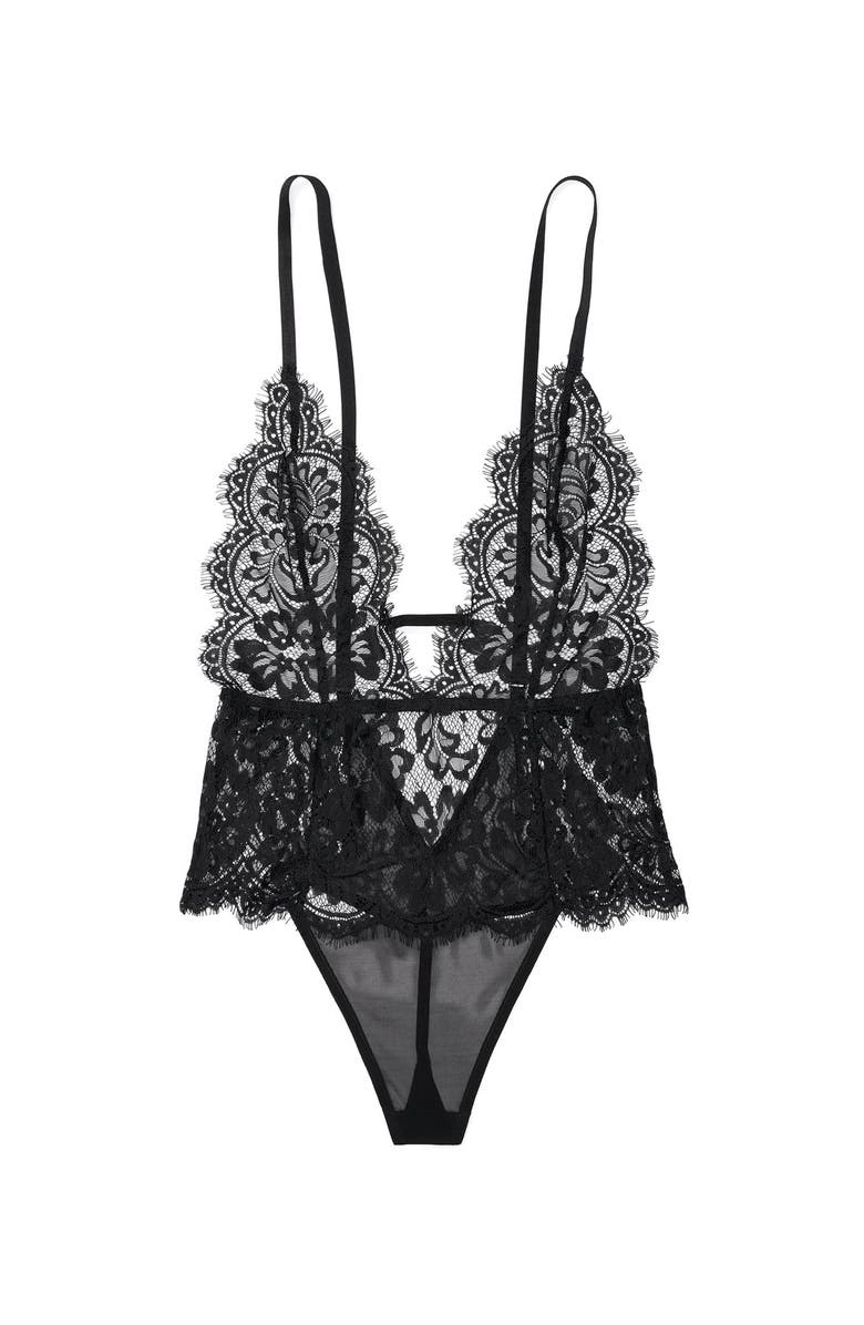 Adore Me Anouchka Bodysuit Lingerie, Alternate, color, Black