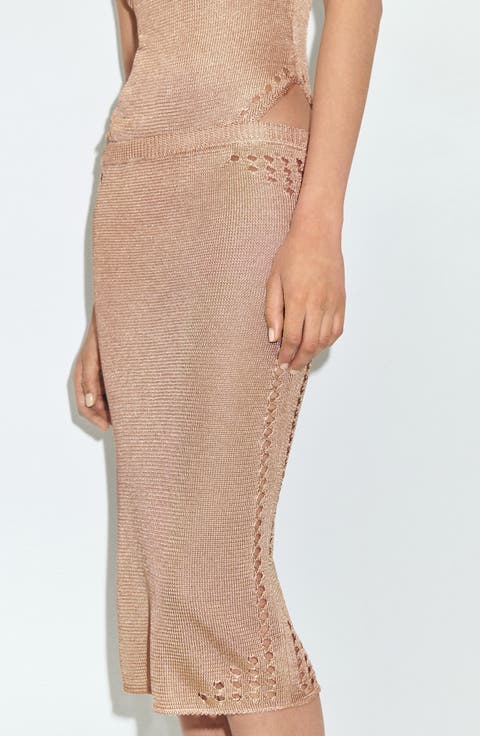 Open Stitch Knit Pencil Skirt