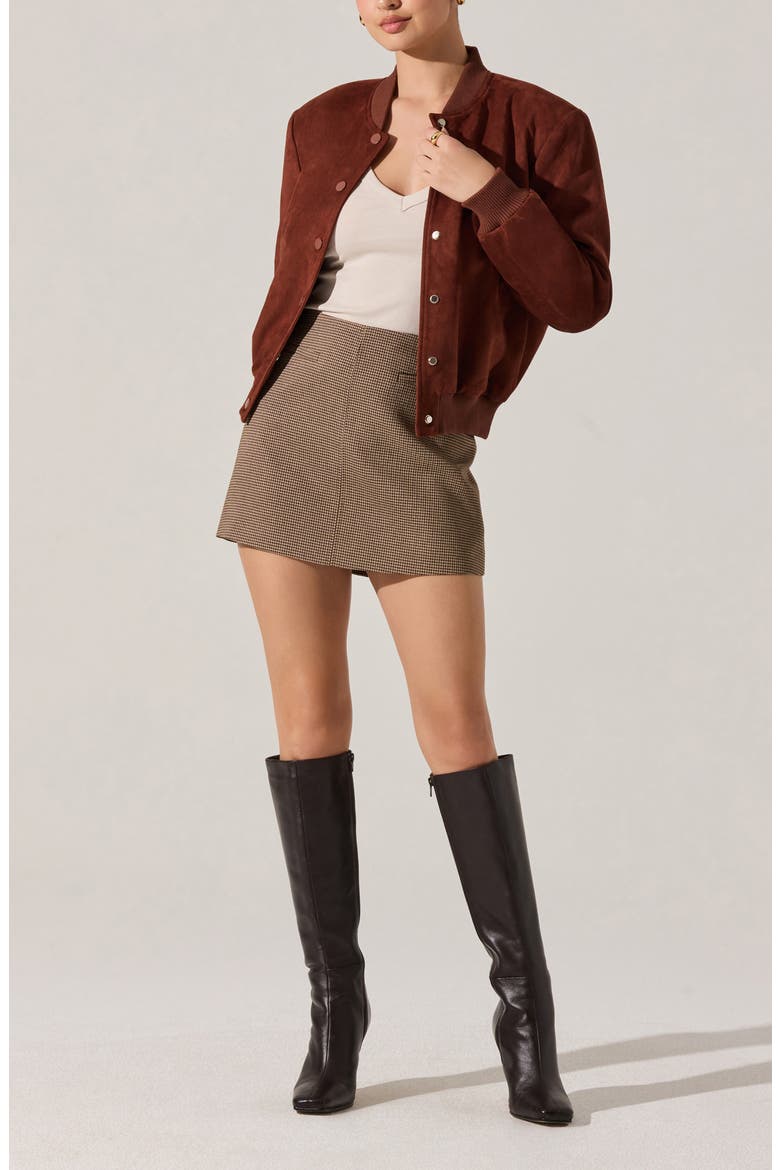 Olenna Faux Suede Bomber Jacket, Alternate, color, RUST BROWN