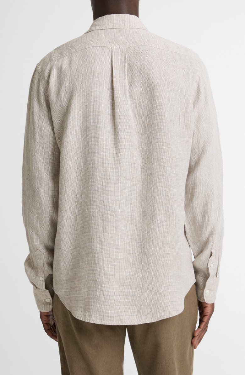 Vince Houndstooth Classic Fit Linen Button-Up Shirt, Alternate, color, Teak/Optic White