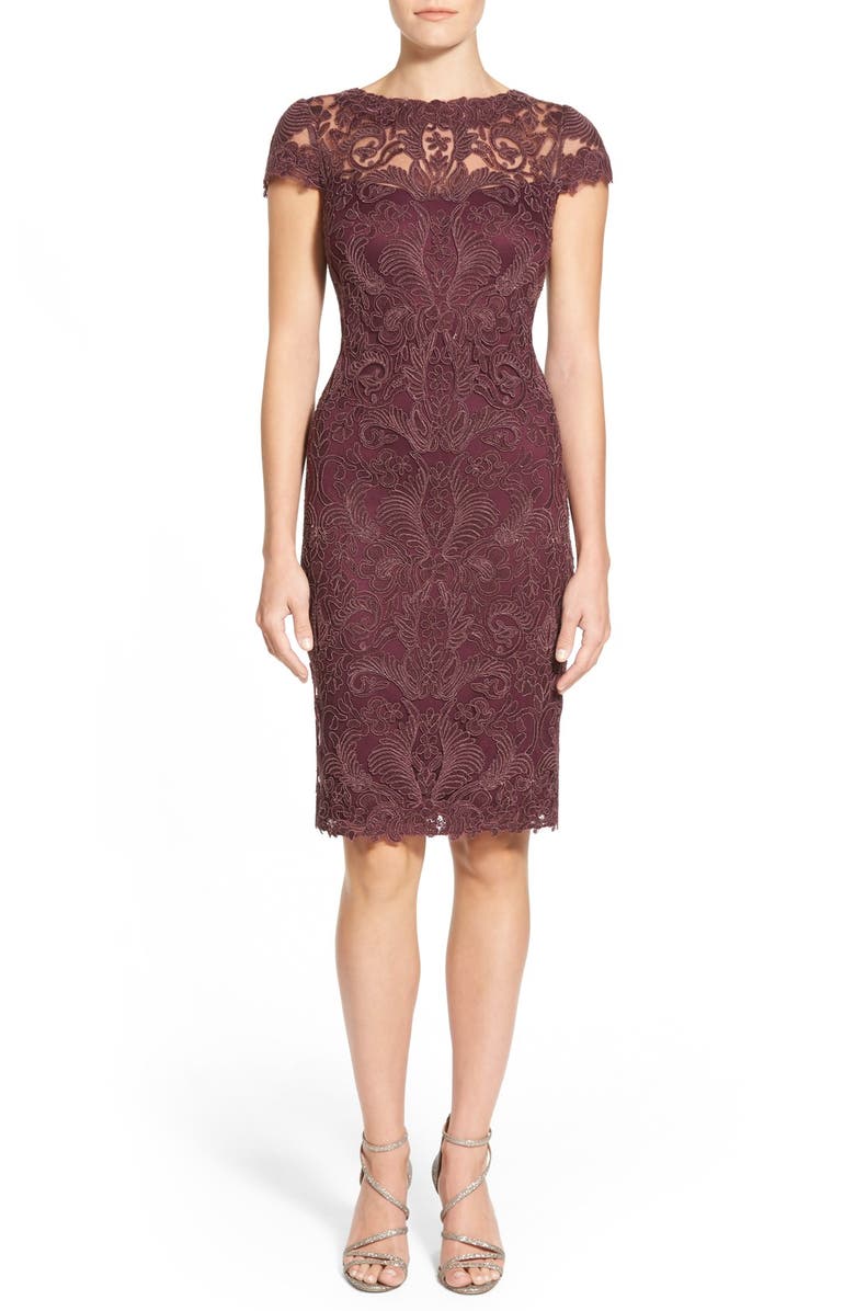 Tadashi Shoji Illusion Yoke Lace Sheath Dress, Alternate, color,