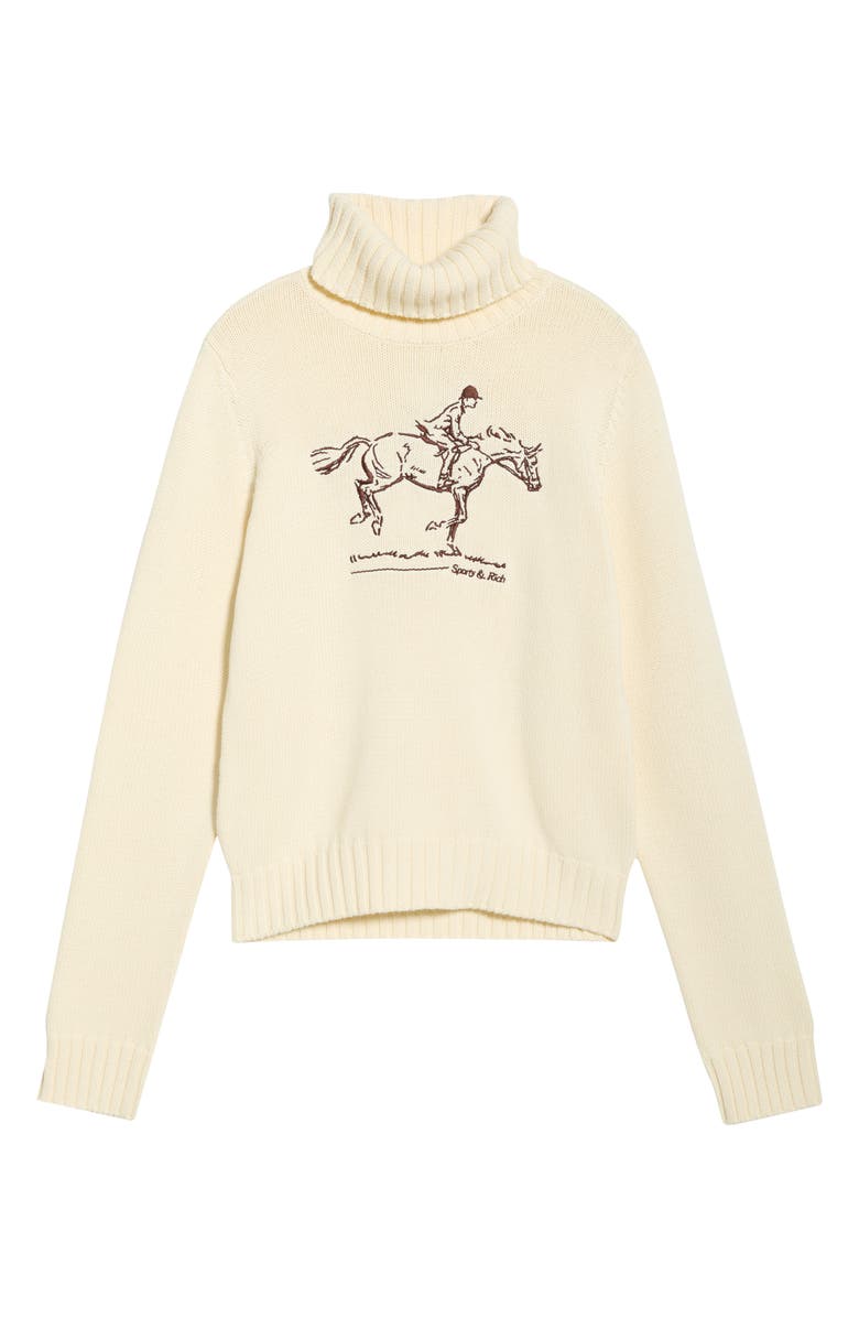 Sporty & Rich Horse Embroidered Cotton Turtleneck Sweater, Main, color, Ecru