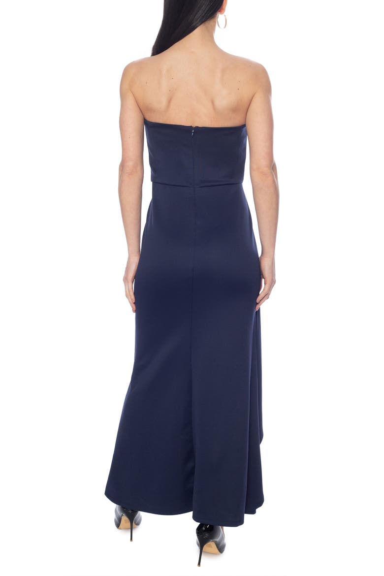 Strapless Draped A-Line Gown, Alternate, color, NAVY