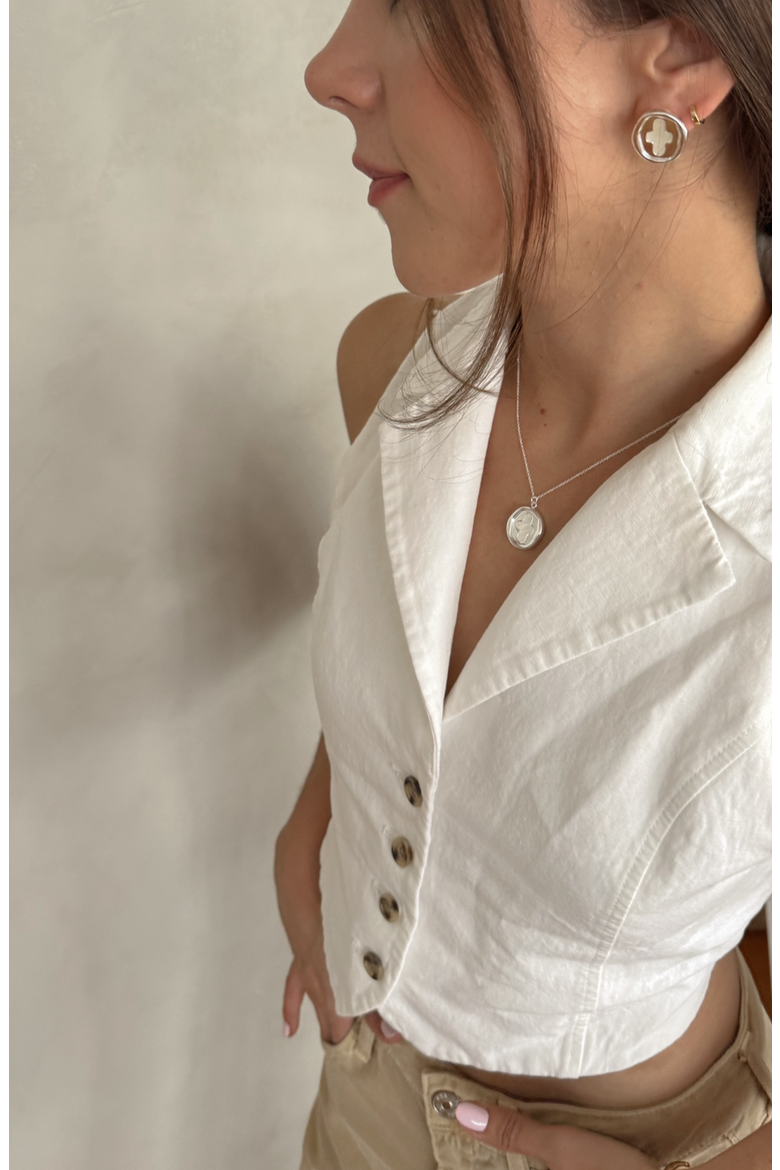 Stamp Coin Earrings, Alternate, color, Silver / White