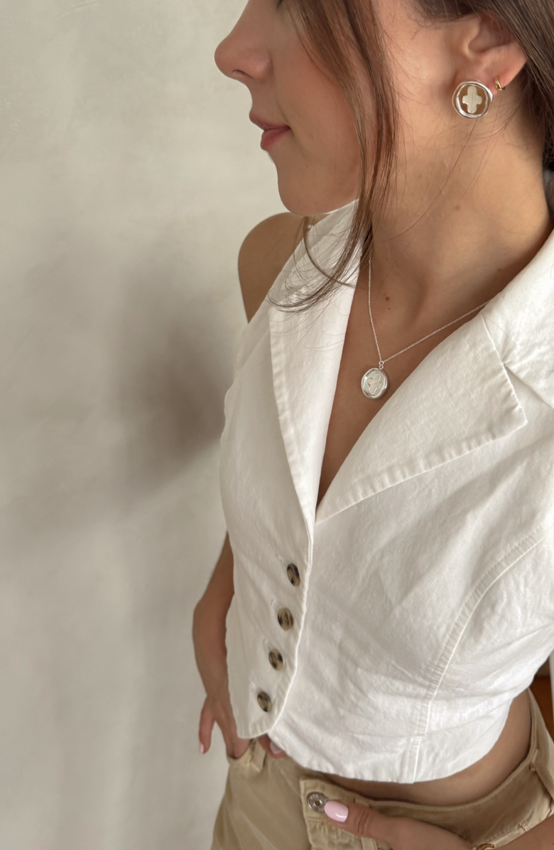 Joiana Jewelry Stamp Coin Earrings, Alternate, color, Silver / White