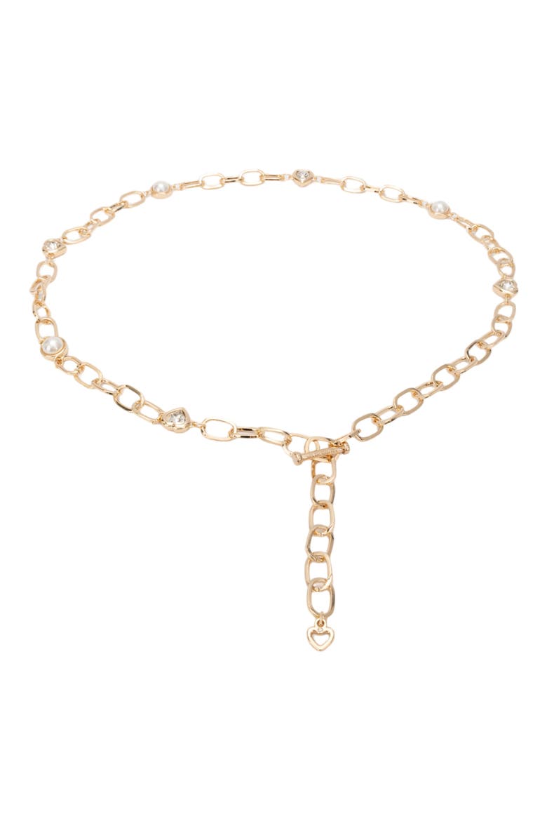 Faux Pearl & Heart Chain Belt, Main, color, POLISHED GOLD