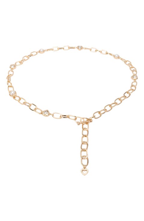 Faux Pearl & Heart Chain Belt