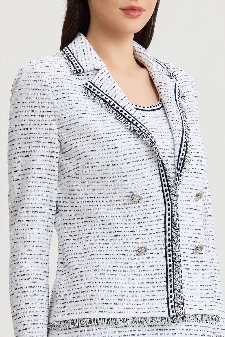 Heritage Eyelash Trim Lapel Collar Knit Jacket, Alternate, color, White/Indigo