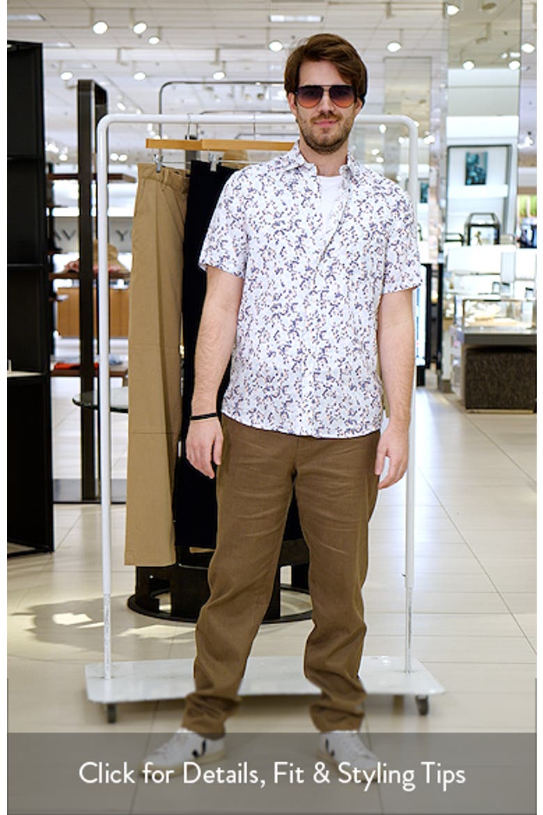 Fan Floral Printed Short Sleeve Linen Button-Up Shirt video