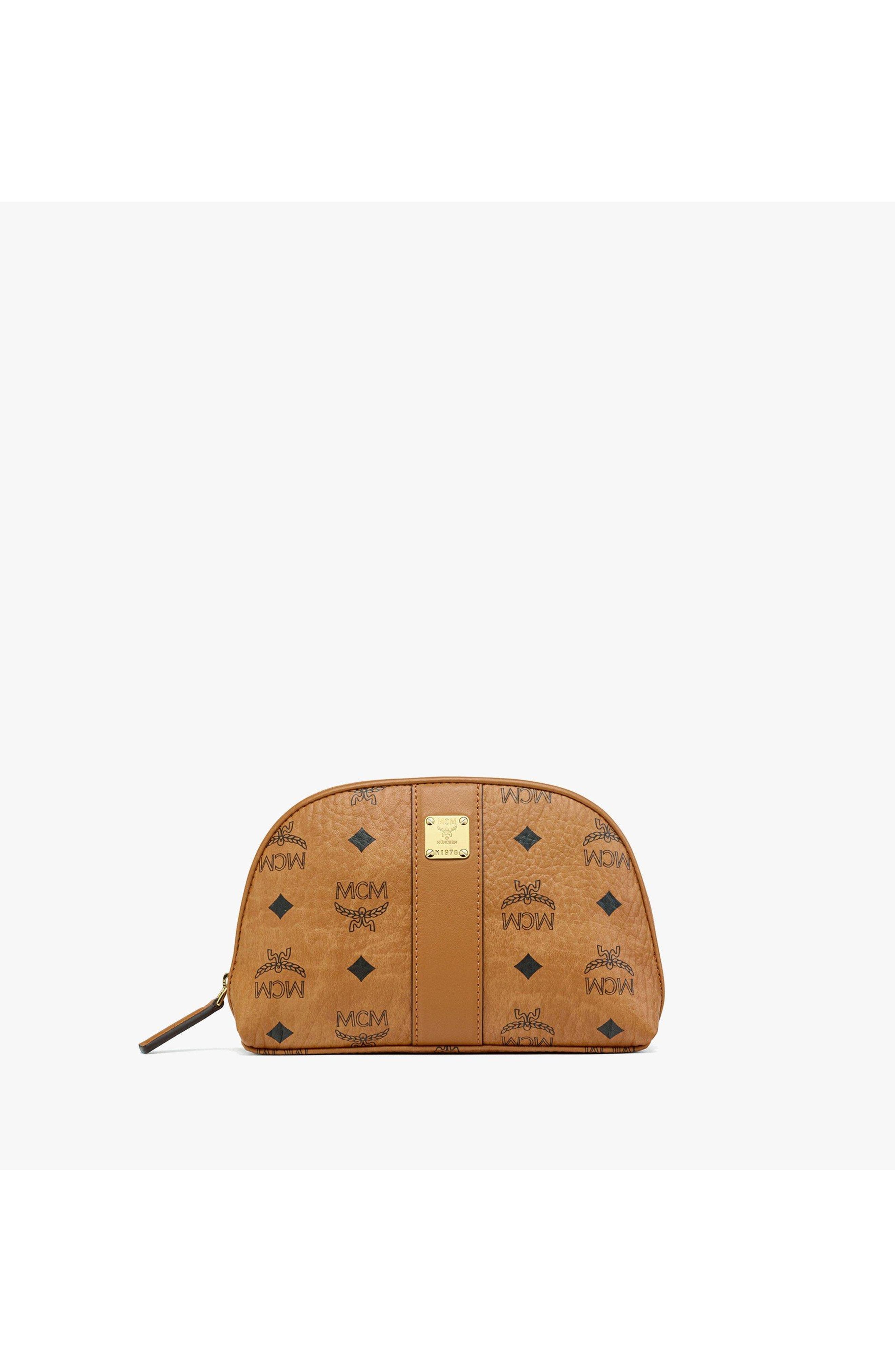 Aren Cosmetic Pouch in Visetos, Main, color, Cognac