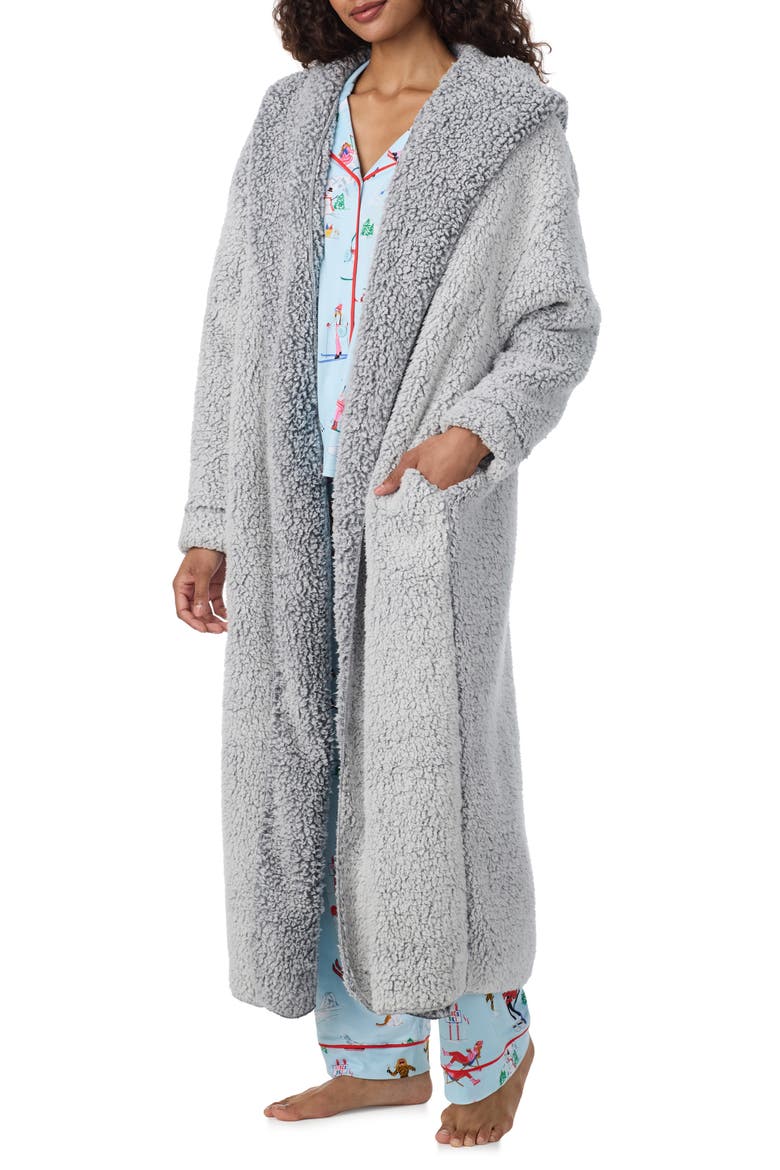 Duvet Hooded High Pile Fleece Coat, Alternate, color, GREY
