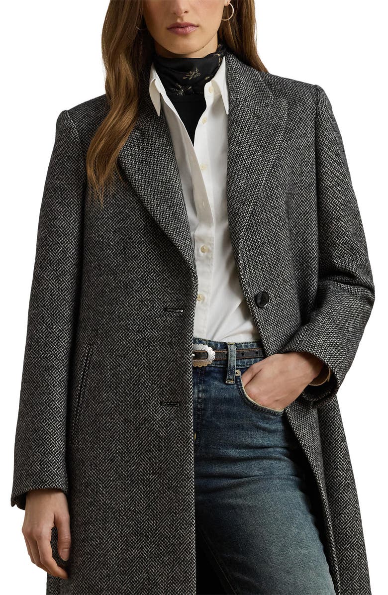 Lauren Ralph Lauren Wool Blend Tweed Coat, Alternate, color, 