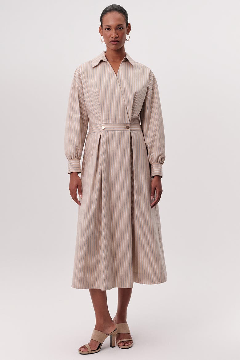 Kaitlynn Wrap Neck Elastic Waist  Midi Dress, Alternate, color, Beige