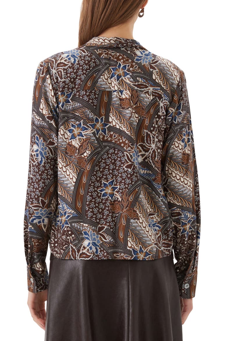 Printed Long Sleeve Bow Top, Alternate, color, BROWN PRINT