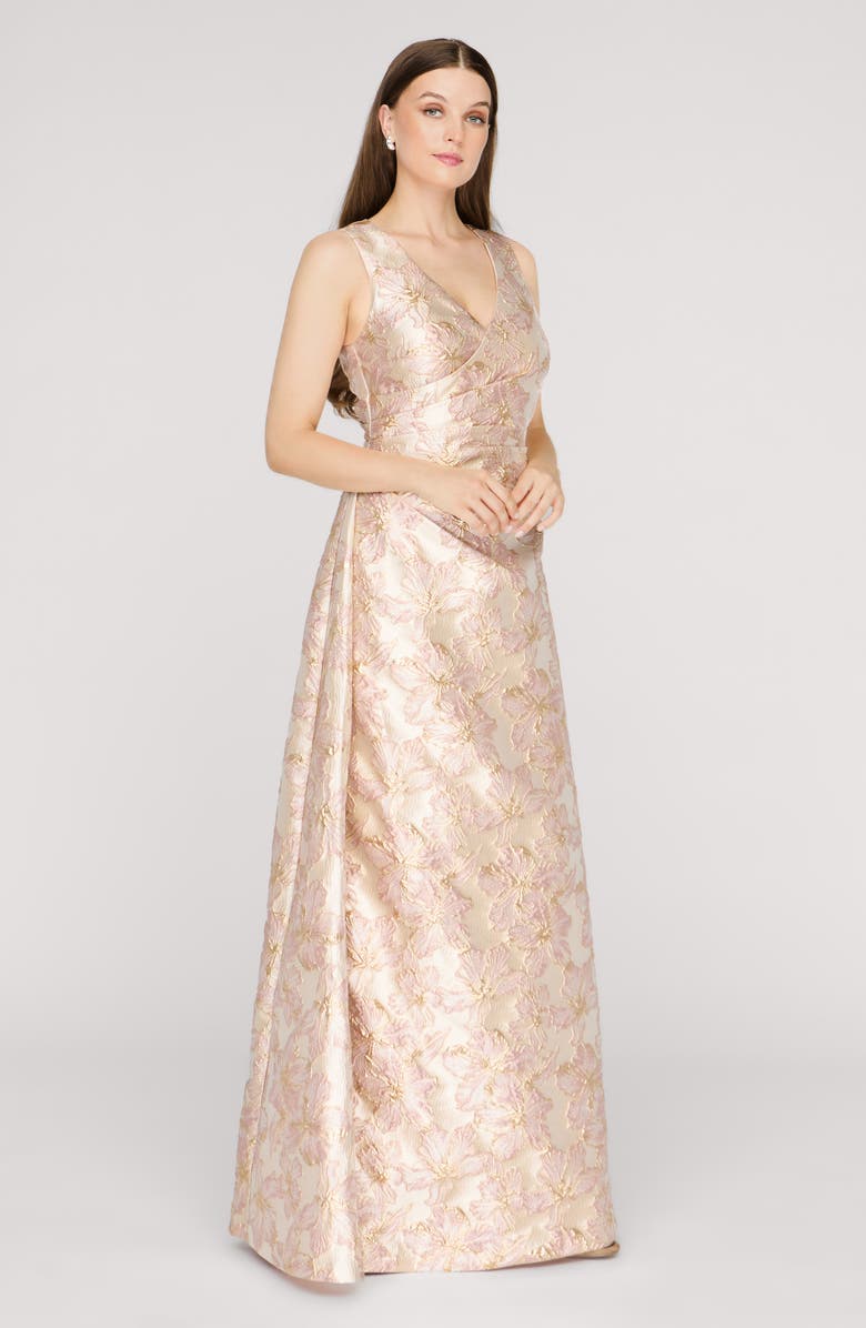 JS Collections Deborah A-Line Jacquard Gown, Alternate, color, Gold/ Blush