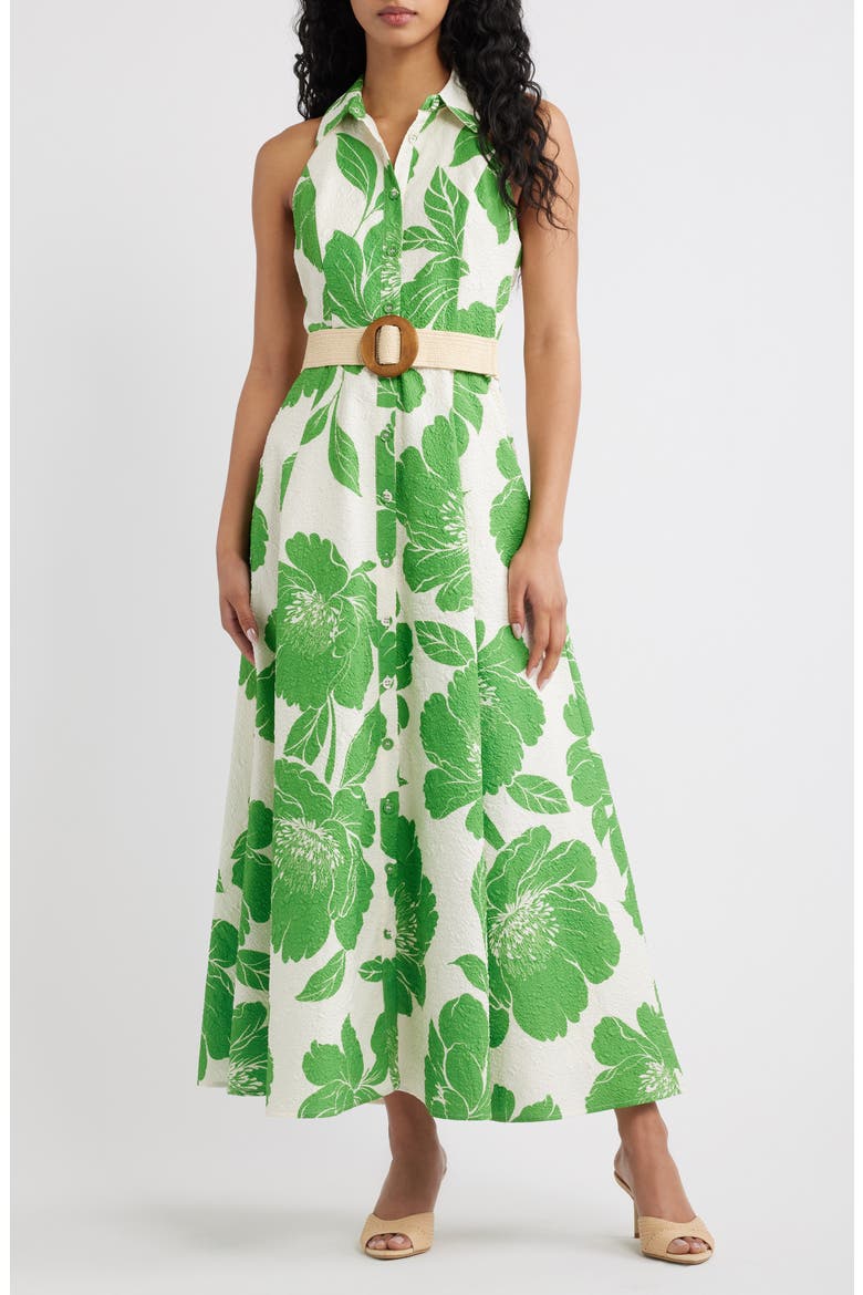 Sleeveless Print Maxi Dress, Main, color, IVORY GREEN