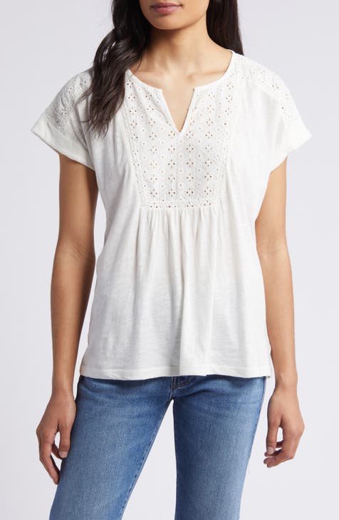 Chloe White Embroidered Eyelet Short Sleeve Blouse popular Size 2