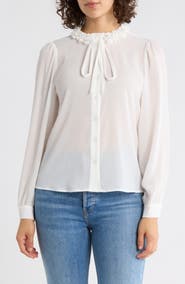Adrianna Papell Flower Tie Neck Button-Up Shirt
