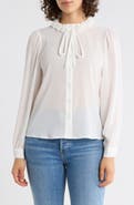 Adrianna Papell Flower Tie Neck Button-Up Shirt