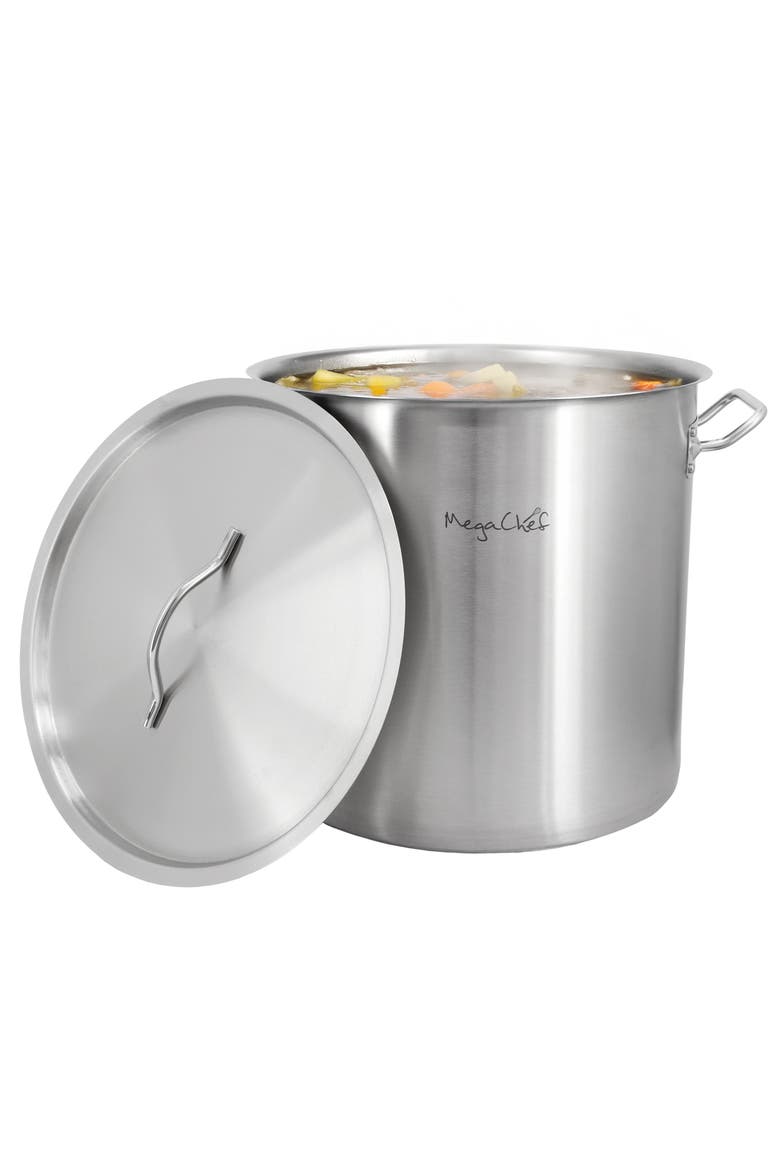 Professional Kitchen 38.5 Quart Round Stainless Steel Stock Pot with Lid, Main, color, Silver