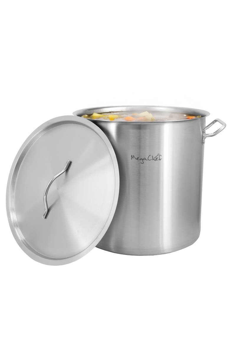 Megachef Professional Kitchen 38.5 Quart Round Stainless Steel Stock Pot with Lid, Main, color, Silver