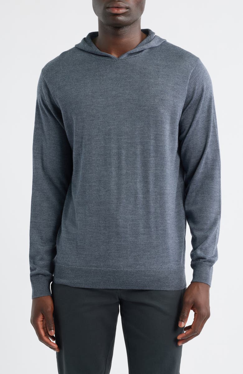 Peter Millar Autumn Crest Merino Wool Blend Hooded Sweater, Main, color, Charcoal