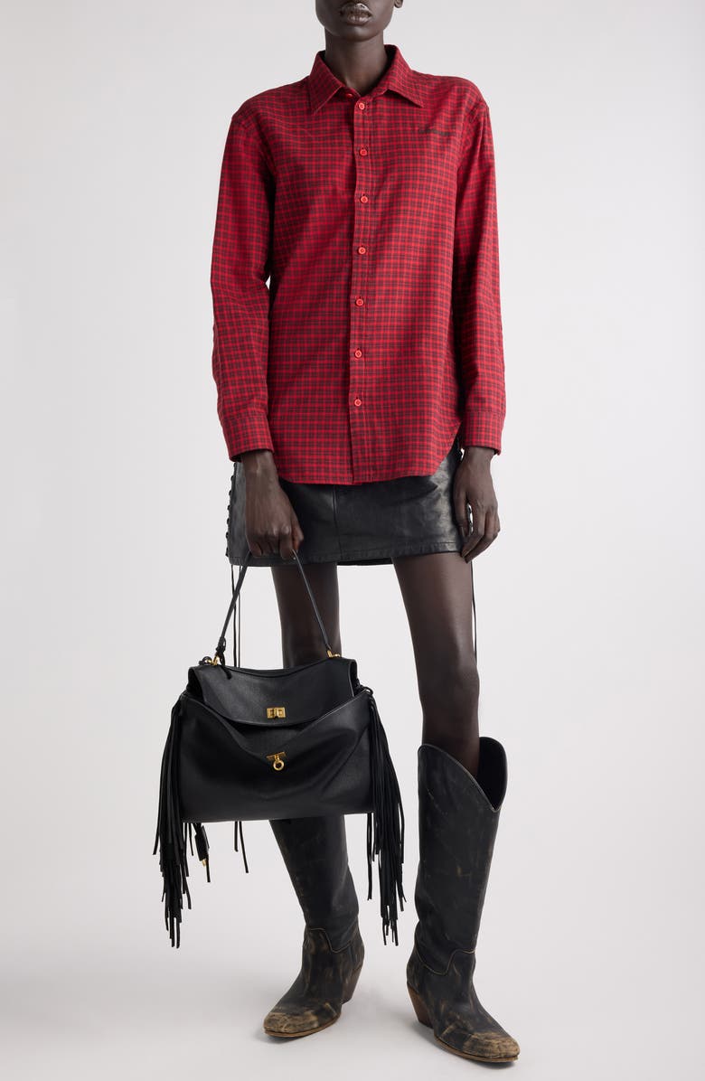 Balenciaga Standard Fit Plaid Flannel Button-Up Shirt, Alternate, color, 6167 Red/ Black