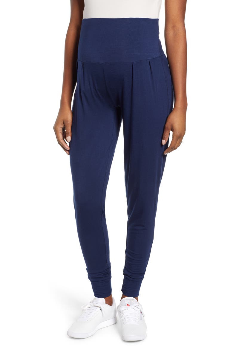 Maternity/Nursing Cardigan, Tank & Pants Set, Alternate, color, NAVY