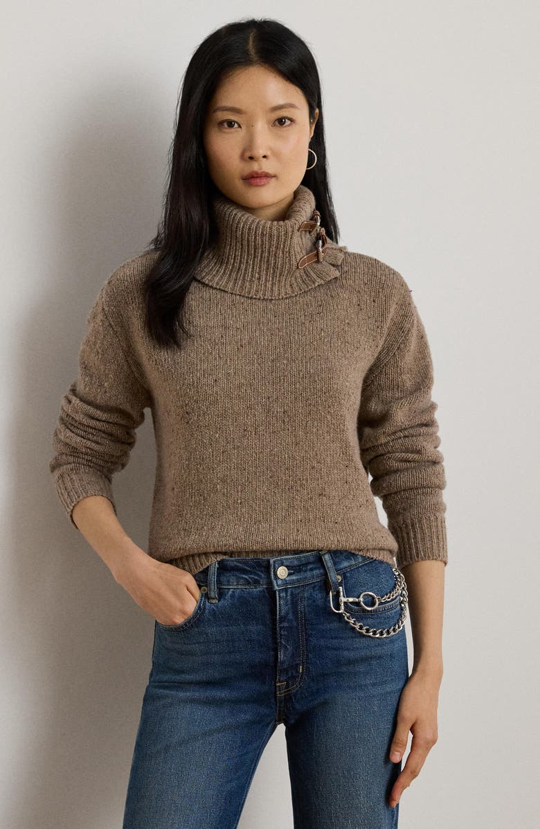 Lauren Ralph Lauren Wool Blend Buckle Trim Turtlneck Sweater, Alternate, color, Adirondack Heather Donegal