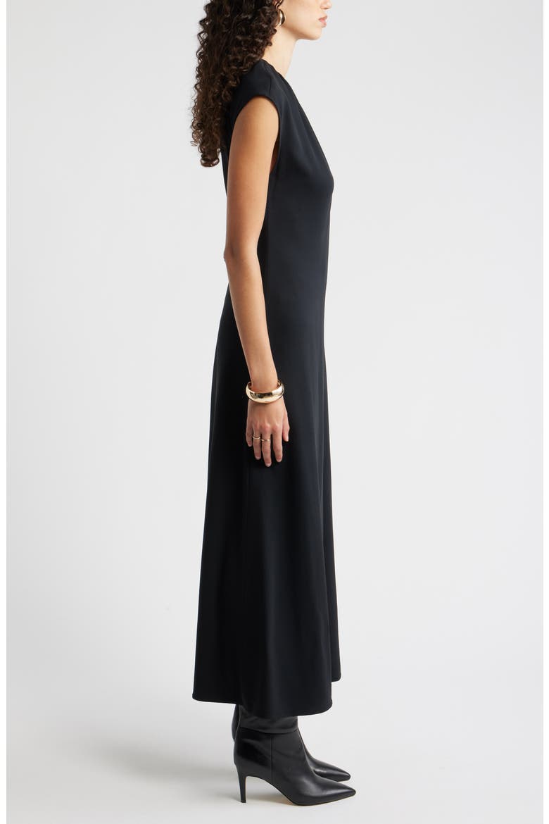 Shirred Cap Sleeve Maxi Dress, Alternate, color, BLACK