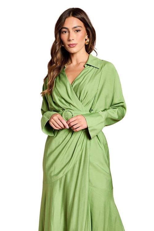 Coast Twill Long Sleeve Wrap Dress With Belt In Green