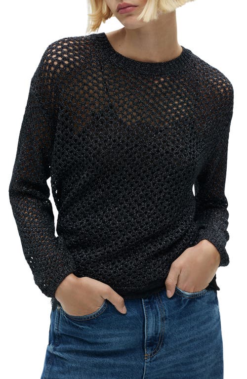 Mango Metallic Open Stitch Sweater In Black