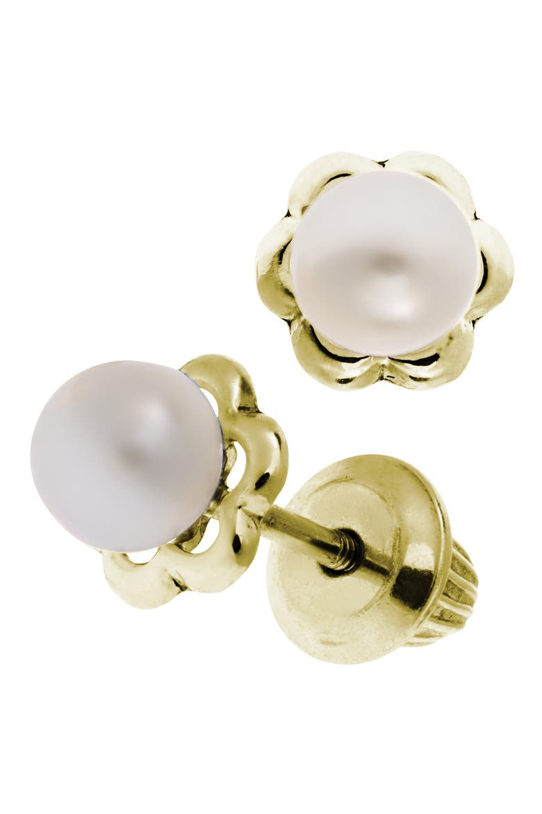 14k Yellow Gold & Cultured Pearl Earrings, Alternate, color, WHITE
