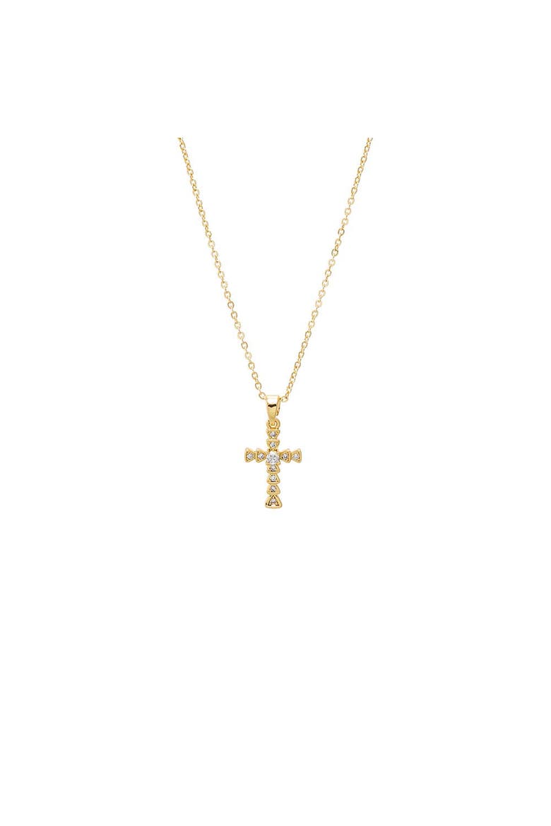 CZ Bezeled Cross Pendant Necklace, Main, color, Gold