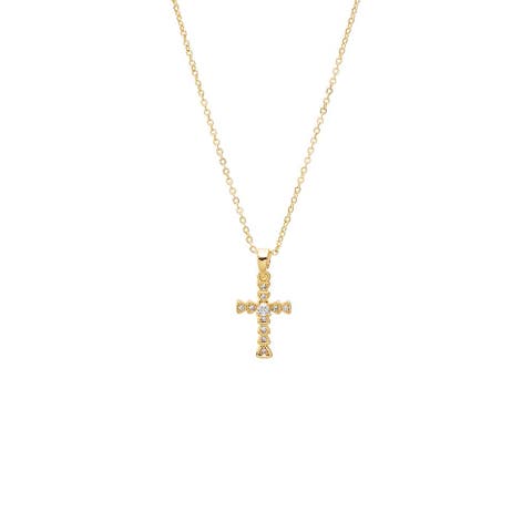 CZ Bezeled Cross Pendant Necklace