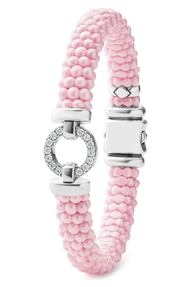 Pink Caviar Ceramic Bead Pavé Diamond Bracelet, Alternate, color, PINK