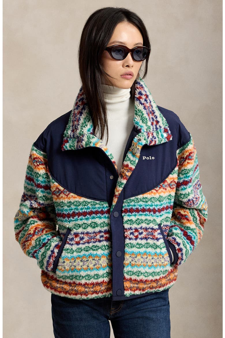 Mixed Media Faux Shearling Jacket, Alternate, color, MULTI