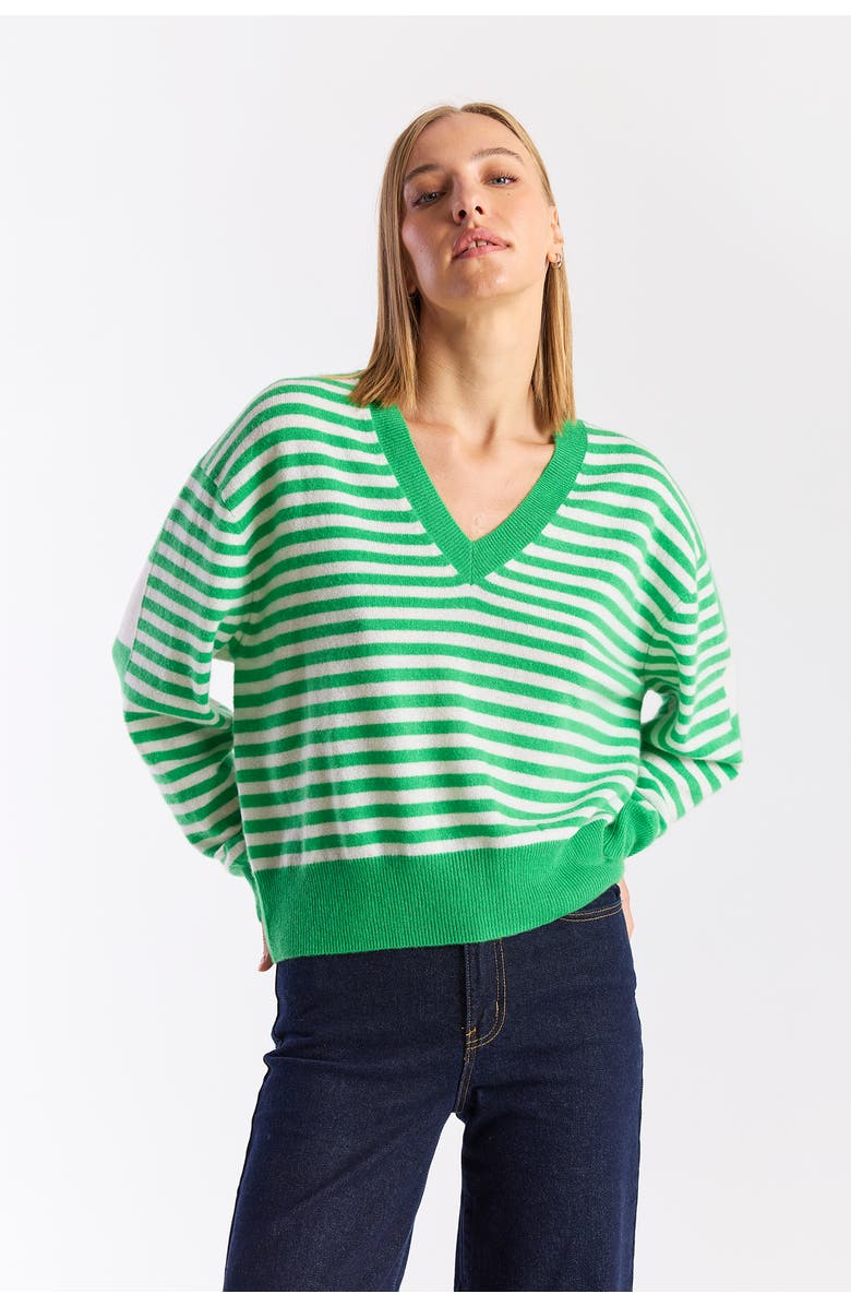 Brodie Pure Cashmere Beach Stripe 100% Cashmere Sweater, Main, color, Spring Green